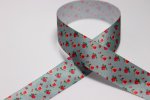 Satinband Blumen - Hoodieband - graublau - 25 mm